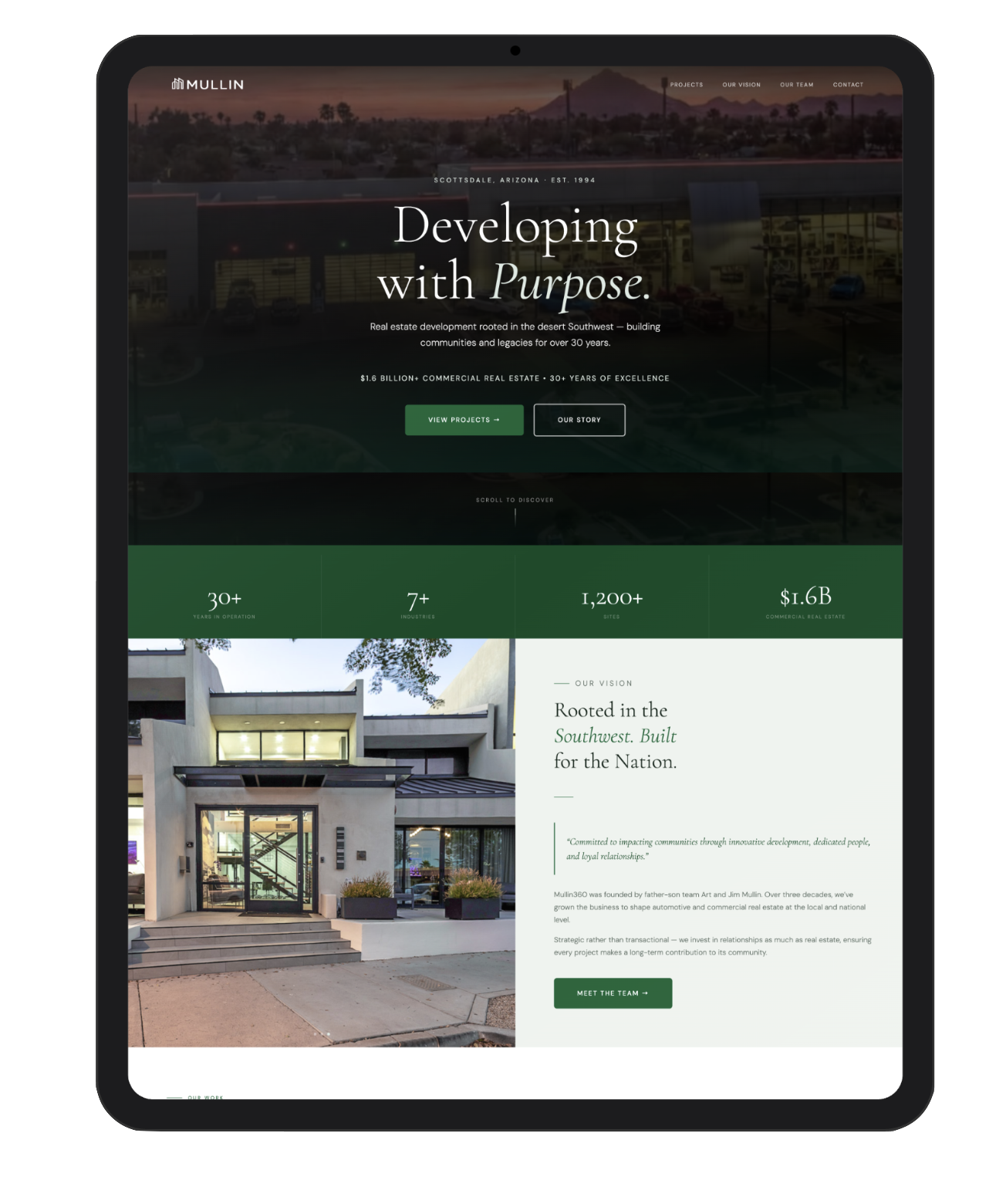Mullin360 — corporate real estate developer site with editorial layouts